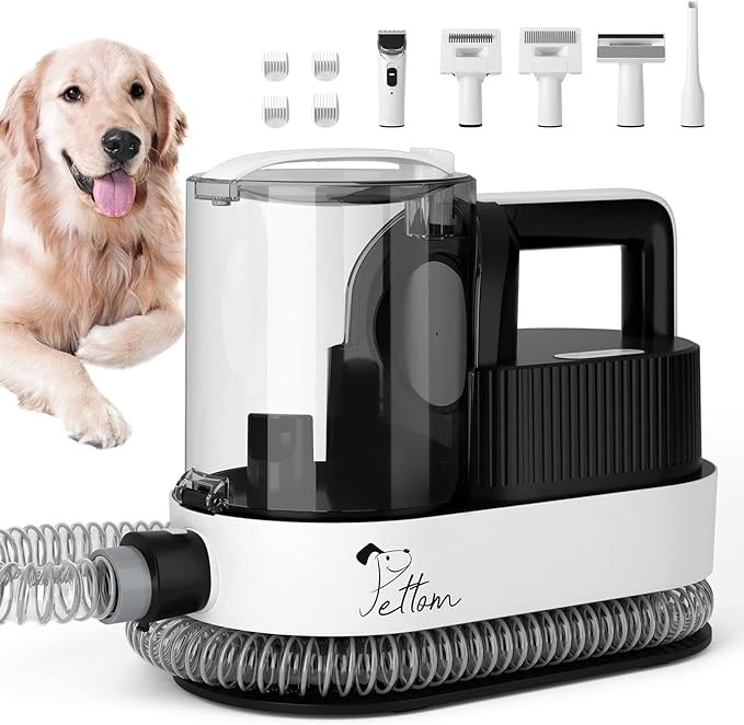 HAPPY HACHI Pet Grooming Vacuum Kit & Dog Hair Vacuum, Dog Vacuum Brush for Shedding Grooming with 2.5L Dust Cup and 5 Grooming Tools, Low Noise Pet Hair Remover for Dog Cat, Home Cleaning