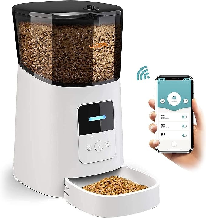WOPET 6L Automatic Cat Food Dispenser,WiFi Automatic Cat Feeder with APP Control for Remote Feeding,Automatic Dog Feeder with Low Food Sensor and Voice Recorder,Up to 15 Meals per Day (White)